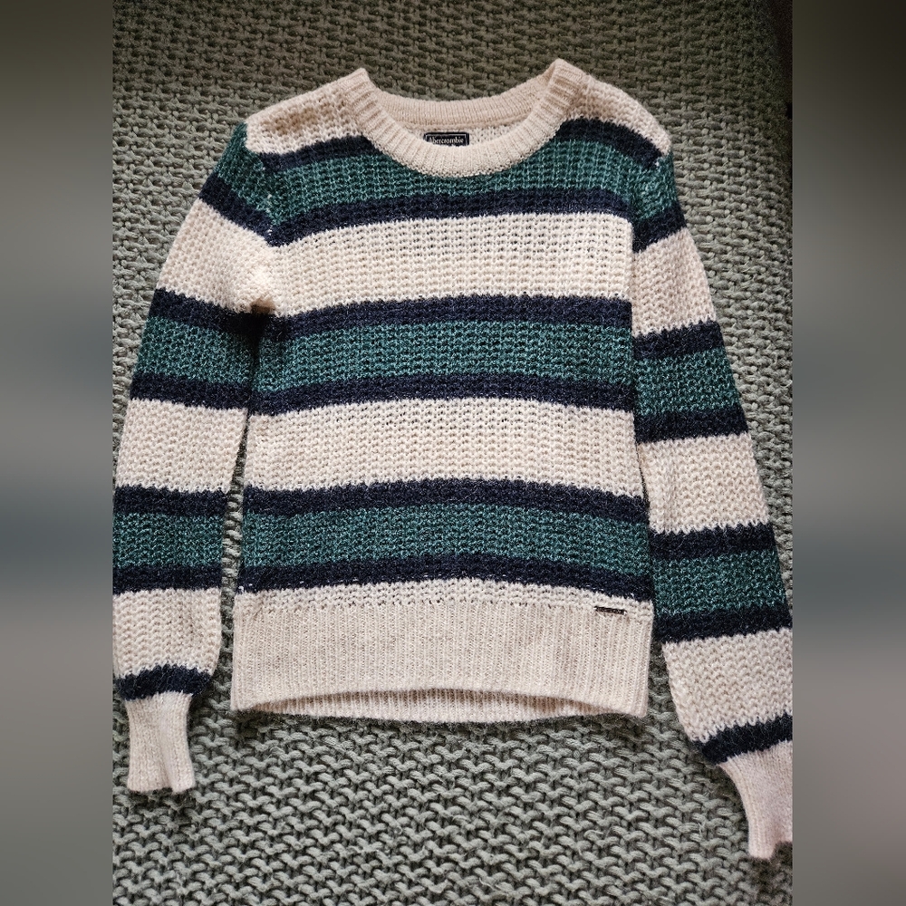 Abercrombie Striped Green and White Sweater, Small